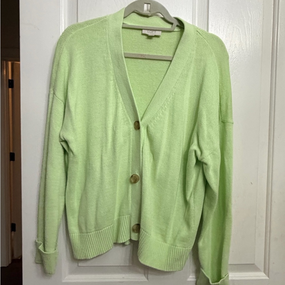 LOFT Light Lime Button-Front V-Neck Cardigan